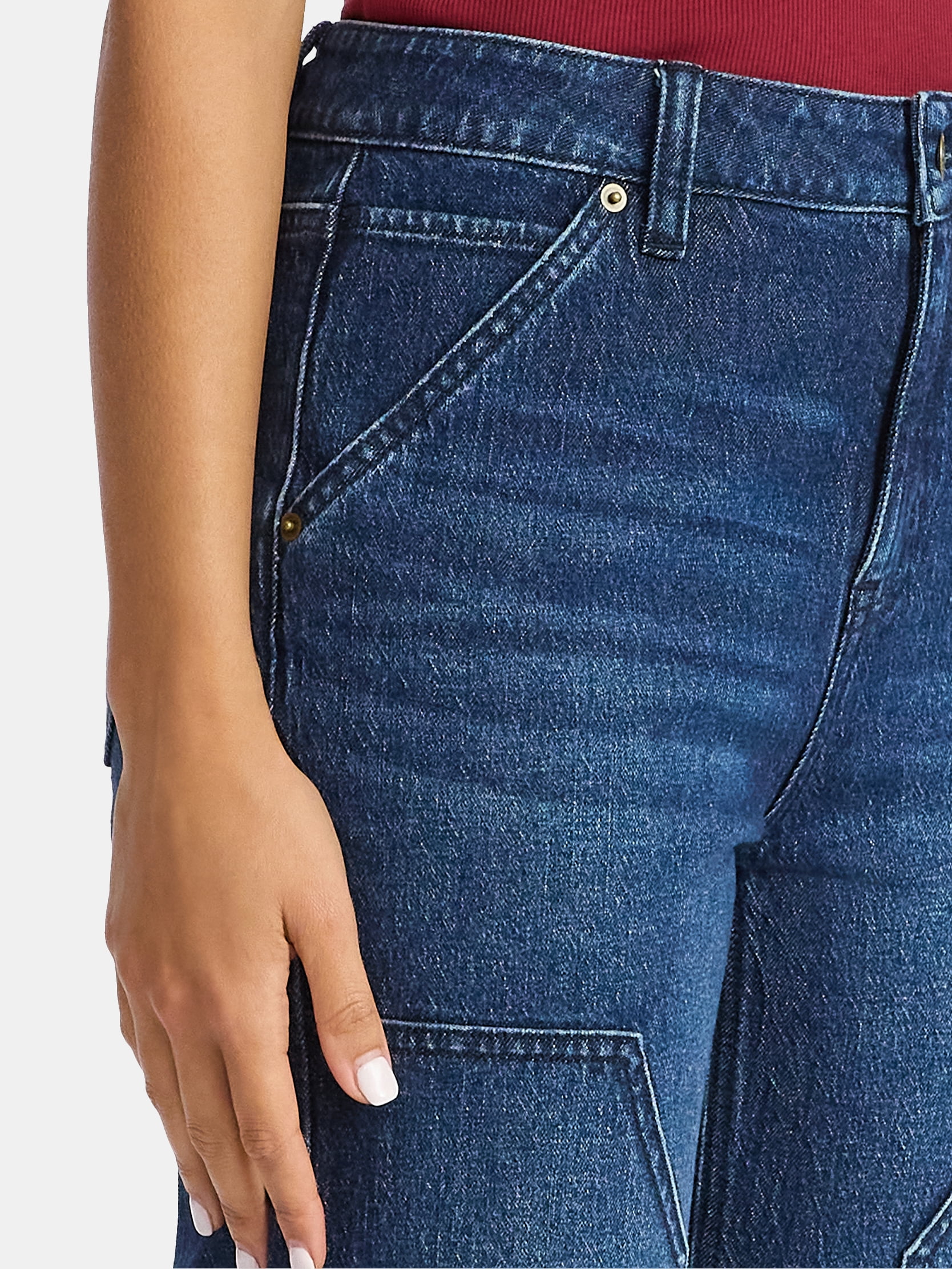 Time and Tru Women's High Rise Straight Jeans with Carpenter Details, 30" Inseam, Sizes 0-20