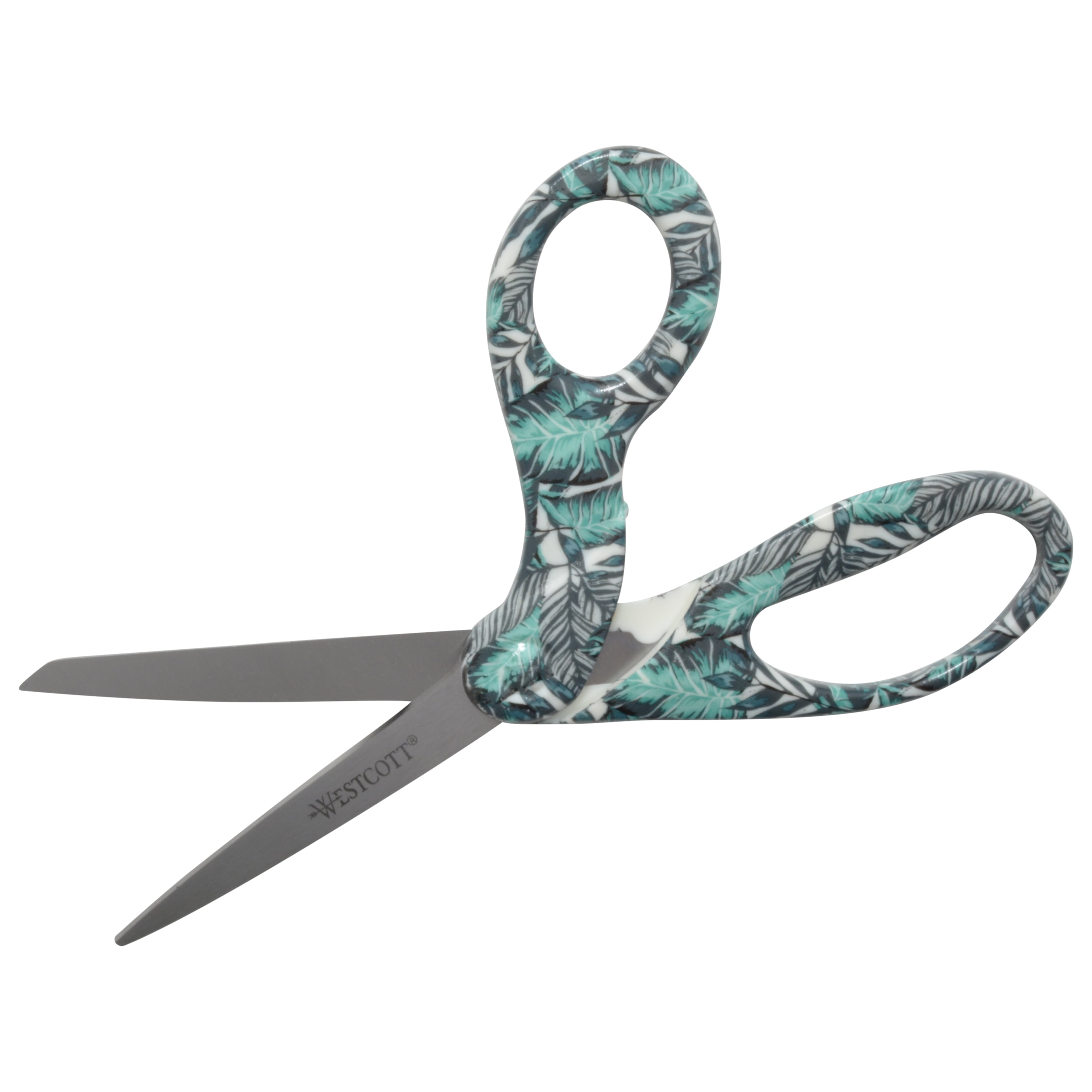 Westcott Fashion Scissors, 8", Bent, Thread Snips, Jungle/Light Blue, for Craft/Office, 2-Count
