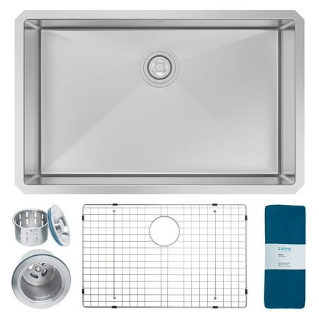 - Zuhne Modena 28 Inch Undermount Single Bowl 16 Gauge Handmade Stainless Steel Kitchen Sink
