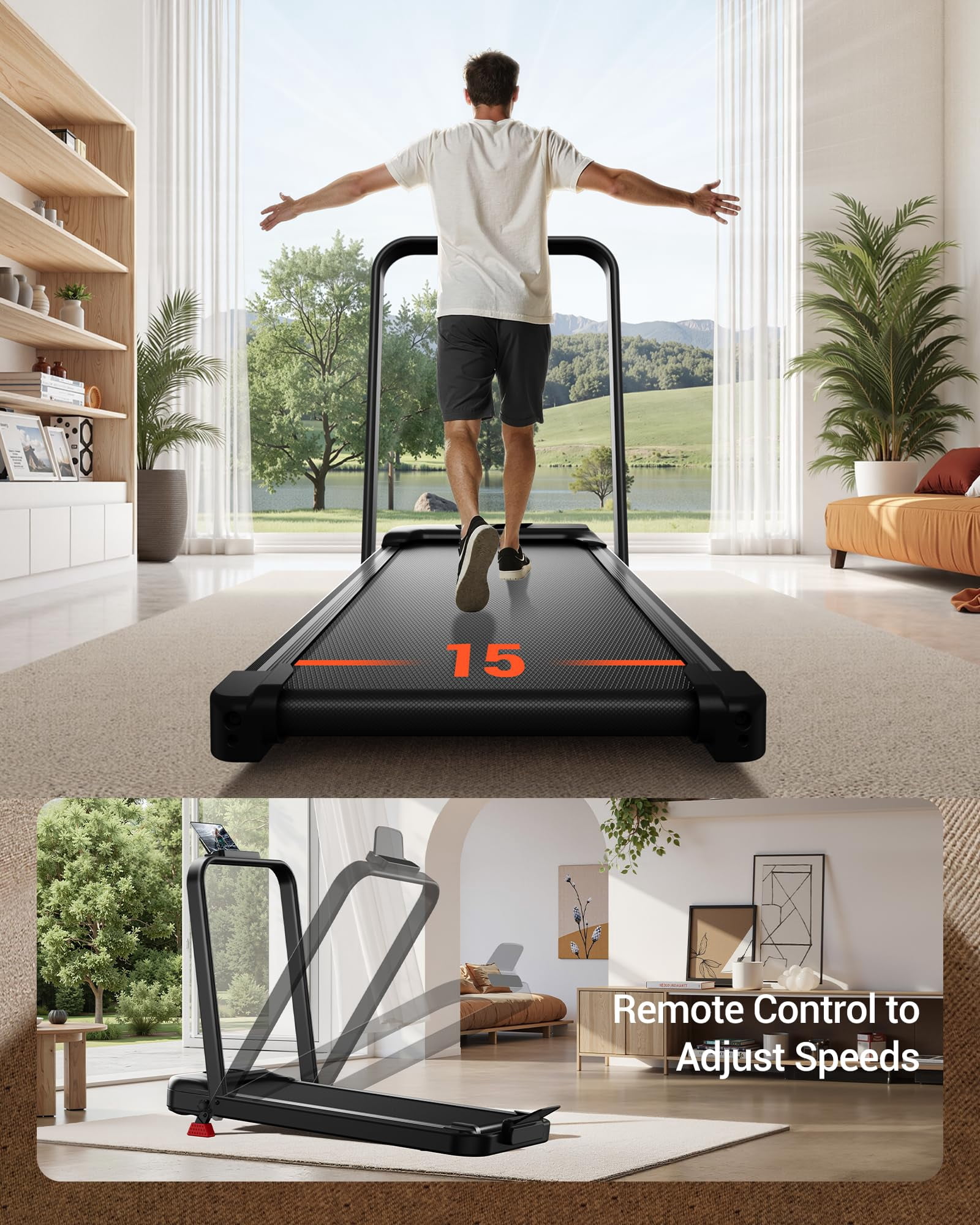 15% Incline Walking Pad Treadmill with Handle Bar - 2.5HP Quiet Folding Treadmill for Home Office Under Desk Portable Walking Pad with 300LBS Capacity