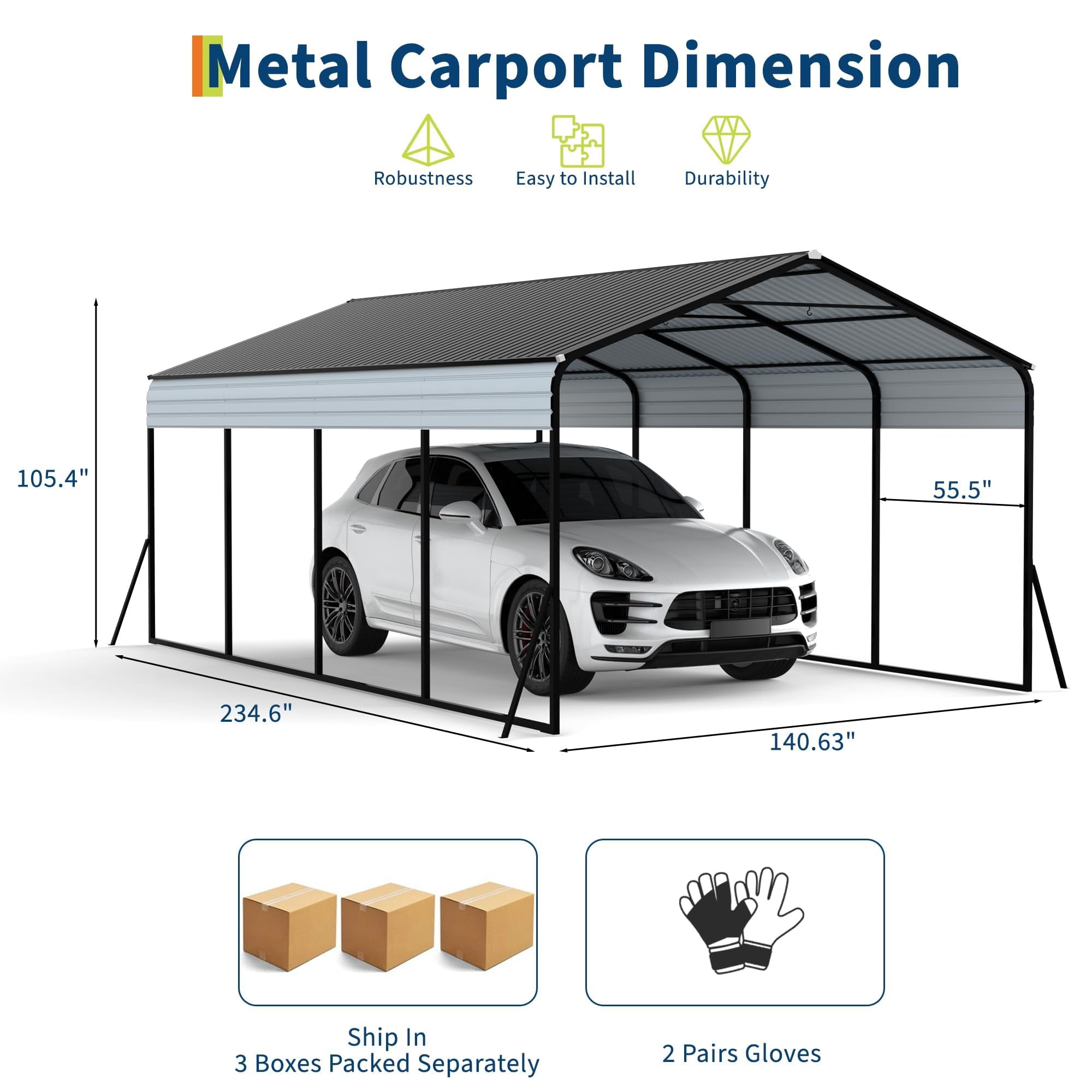 Black 12' x 20' Metal Carport,Heavy Duty Canopy with Updated Roof & Enhanced Base,Multi-Use Carport Garage,Metal Carports Garage for Cars,Trucks,Boats,Wind & Snow Resistant,Reinforced Base