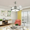 thumbnail image 5 of 36" Retractable Blade Chandelier Ceiling Fan with 3-Color LED Light, Remote Control, High-Quiet Motor, Chrome Finish, Dual Downrod for Living Room, 5 of 6