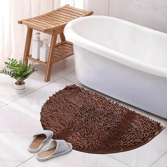 Chenille Half Round Bathroom Floor Mat Water Absorbing Non Slip Entrance Rug for Bedroom Toilet