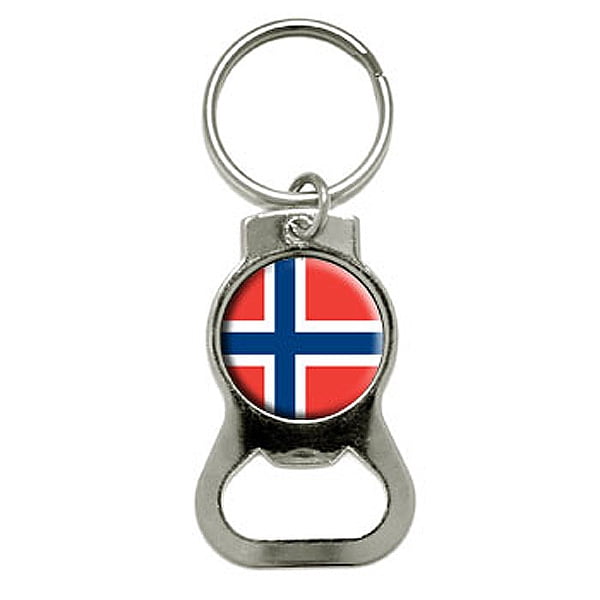 Norway Norwegian Flag Round Bottle Opener Keychain