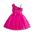 thumbnail image 3 of Pink Off Shoulder Flower Girl Dresses for Wedding 1 Sleeve Tulle Summer Vintage Dresses 4-5 Years, 3 of 6