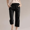 thumbnail image 2 of ZLBDYG Girls Linen Capri Pants Drawstring Straight Wide Leg Cropped Capris Trousers High Waisted Pants Summer Beach Vacation Clothes, 2 of 9