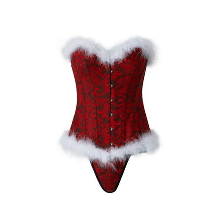 

Listenwind Women s Christmas Corset Top Outfits Sexy Plus Size Feathers Bandage Boned Overbust Body Shaper Bustier Lingerie