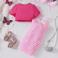 thumbnail image 3 of Gaexia Toddler Girl's 2 Piece Short Sleeve Crop Tops And Plaid Print Bodycon Dress Spaghetti Strap Sleeveless Dresses Set,Red,130, 3 of 8