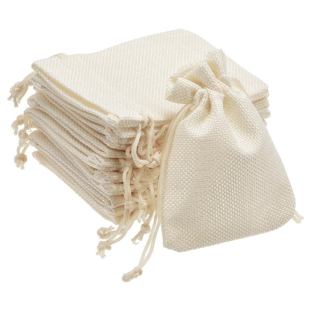 Unique Bargains Linen Burlap Bags with Drawstring for Gifts,DIY Craft Beige 9 x 12cm 12pack