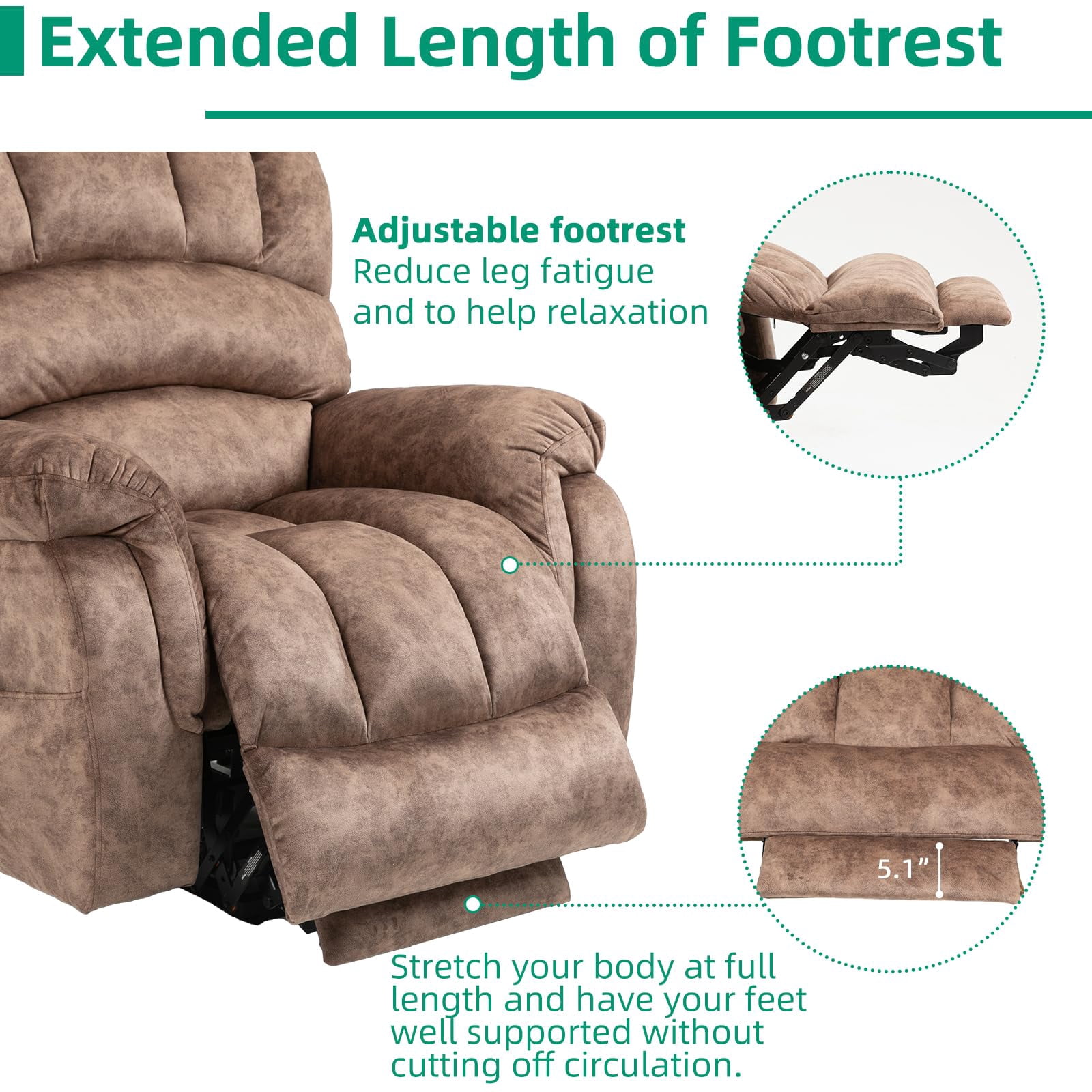 VIVIJASON Large Power Lift Recliner Chair with Heat & Massage for Elderly Big People, Overstuffed Wide Electric Lift Chair with Extended Footrest, 2 Remote Controls, Side Pockets & USB Ports, Brown