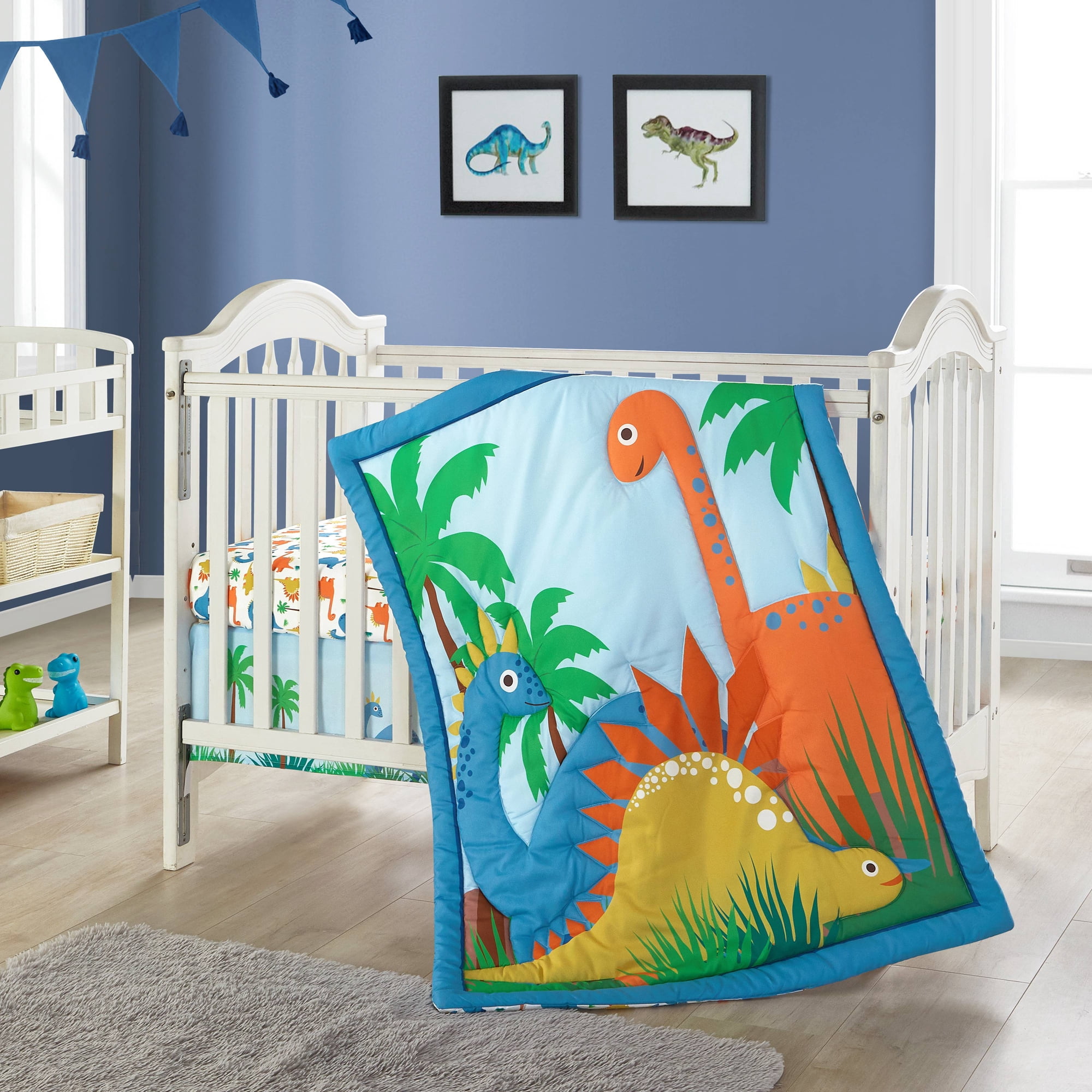 Nanshing Dino Paradise 3 Piece Baby Nursery Crib Bedding Set, Multi-Color