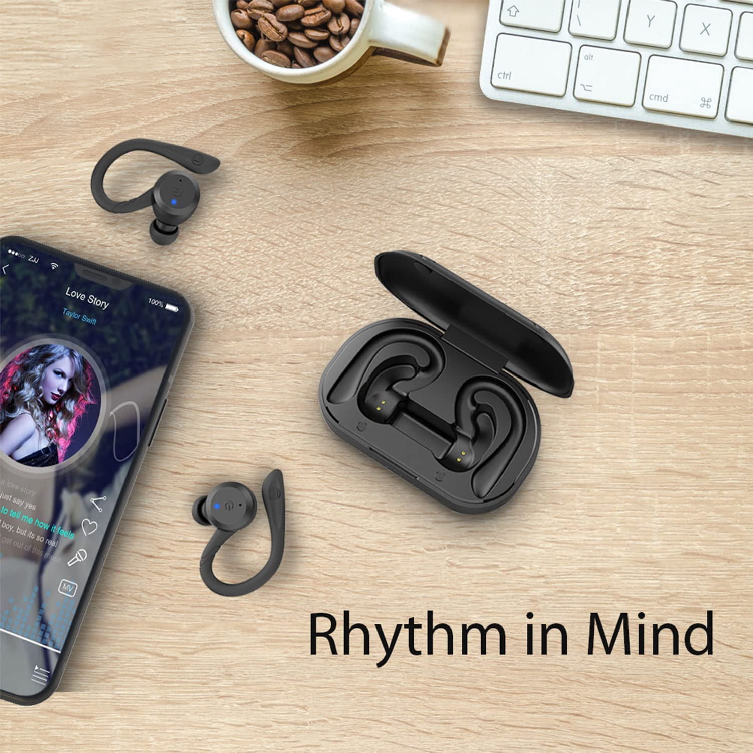Bluetooth Headphones True Wireless Earbuds with Charging Case IPX7 Waterproof Stereo Sound Earphones Built-in Mic in-Ear Headsets Deep Bass for Sport Running, Black