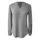 thumbnail image 3 of MHFRRA Camiseta de Manga Larga con Cuello En V para Mujer, Informal, de Rayas Suaves y Cepilladas, para Uso Diario, Cómoda, Elástica y Básica. Gris, 3 of 4