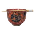 thumbnail image 2 of Colorful Spring Flowers Ceramic Donburi Ramen Soup Red Bowl With Chopsticks Set, 2 of 9