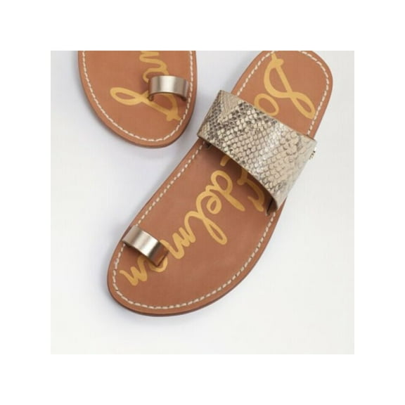 Sam Edelman Maxy Wheat Multi Slip On Snake Embossed Toe Ring Chic Slides Sandals (Wheat Multi/Dk Molten Gold, 6)