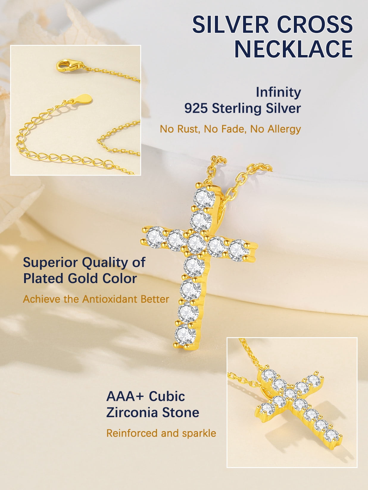 Suplight Cross Necklaces for Women, 925 Sterling Silver Faith Pendant with Cubic Zirconia, Jewelry Gift for Women