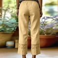 thumbnail image 5 of Lumtrix Cropped Cotton Linen Pants Women Drawstring Straight Leg Lace Patchwork Summer Casual Beach Boho Pants Capris with Pockets Yellow XL, 5 of 5