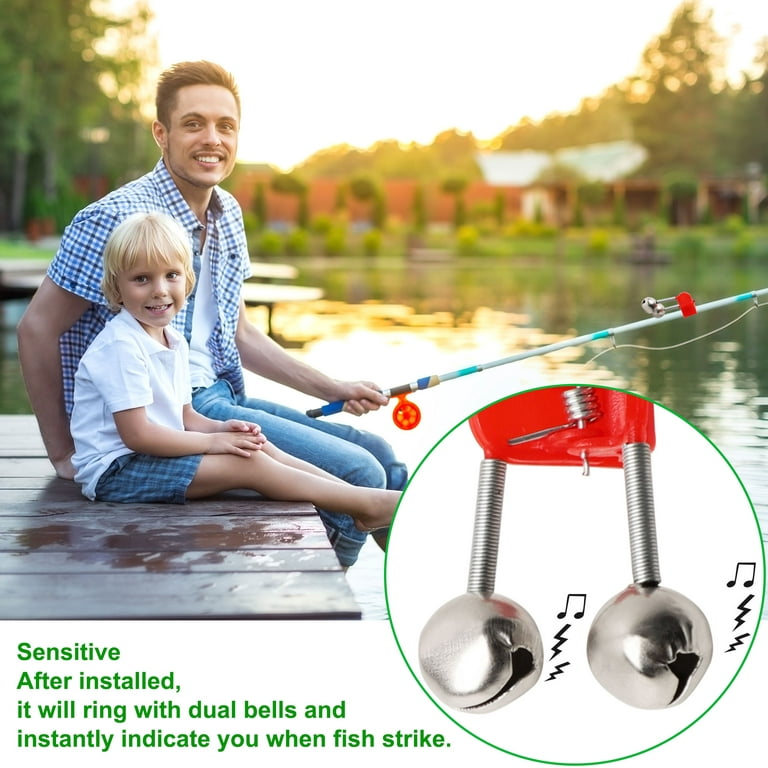 Unique Bargains 20 Pcs Fishing Rod Alarm Dual Fishing Bite Alert Bells Red  Silver Tone 