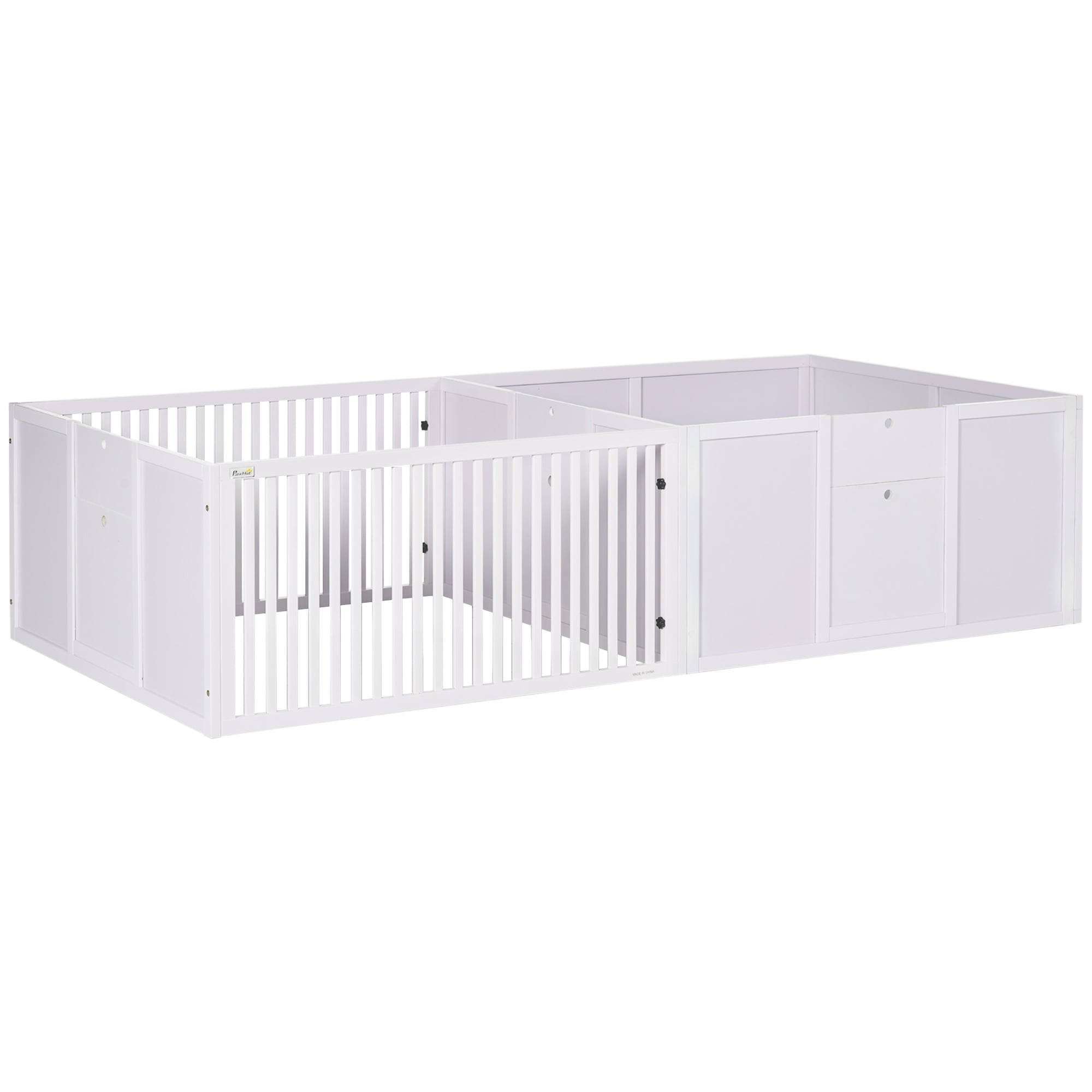 PawHut 81" x 40" Whelping Box for Dogs Built for Mother's Comfort, Newborn Puppy Supplies, Puppy Playpen with Adjustable Height Entrance Door, White