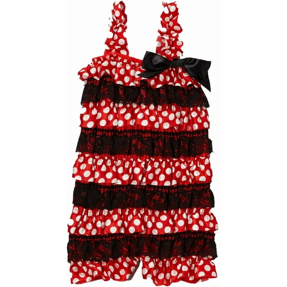 Wenchoice Red Polka Dot Ruffle Satin Romper Girl's M(12M-24M)