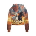 thumbnail image 2 of Chaqlin Sun Running Horse Print Youth Zip Up Sweatshirt with Pocket Quarter Zip Up Design Lightweight Athletic Wear Soft Casual Pullover Top Size 13-14, 2 of 7