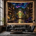 thumbnail image 6 of Dark Fantasy Library Room with Starry Sky and Bookshelves, Mystical Fantasy for Book Lovers, Scholarly Garden Decor, Housewarming Gift Tapestry Wall Hanging for Bedroom and Study Room, 6 of 7