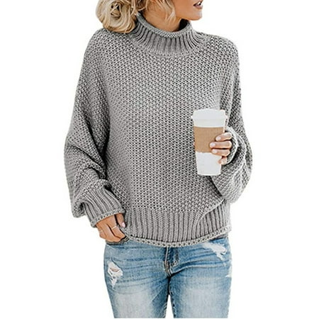 Women's Long Sleeve Sweaters Turtleneck Loose Soft Knitted Casual Pullover
