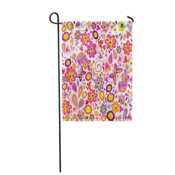 SIDONKU Hippy Hippie Funny Butterflies Colorful Flowers and Mushrooms Childish Garden Flag Decorative Flag House Banner 28x40 inch