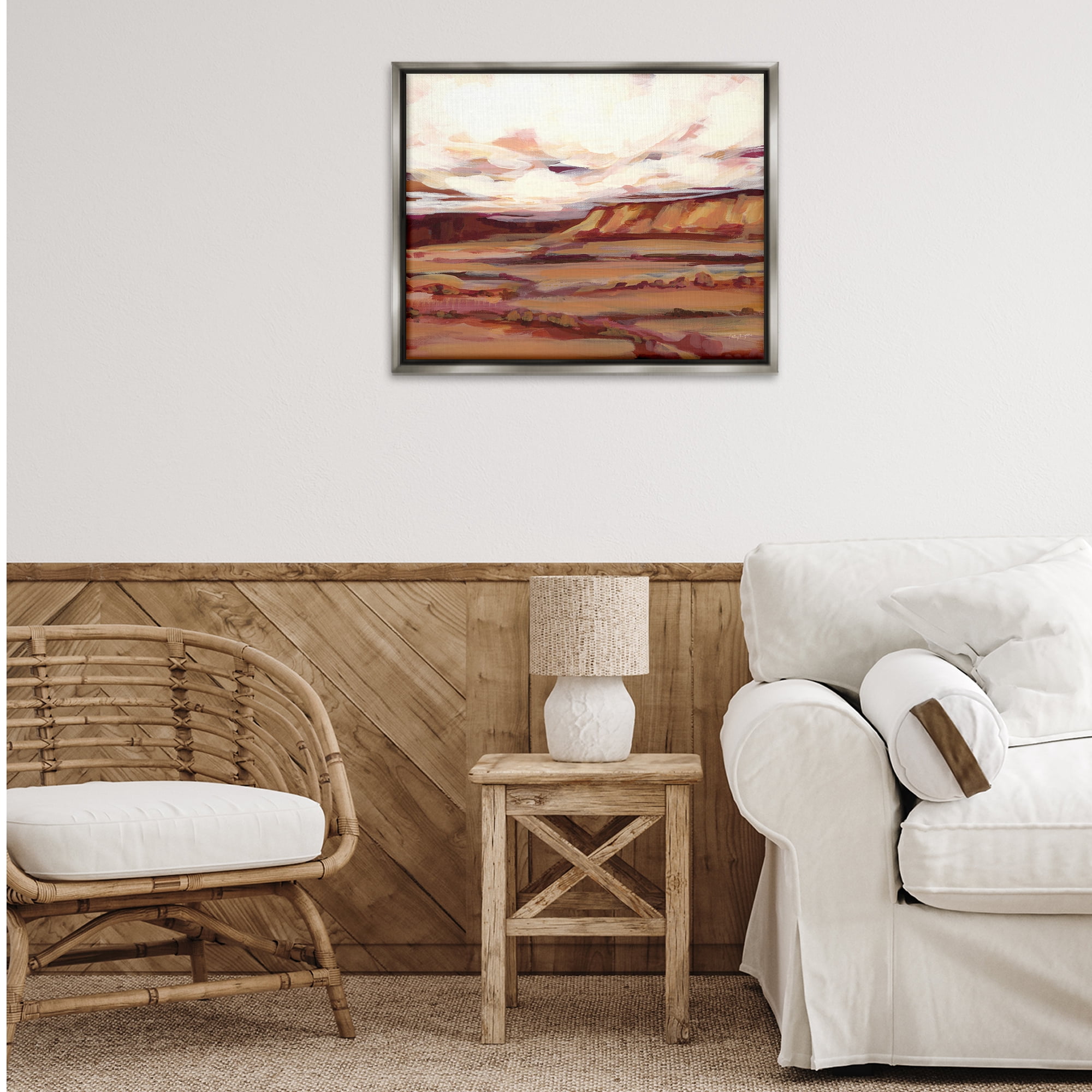 Stupell Industries Mauve Mesa Landscape Landscape Painting Gray Floater Framed Art Print Wall Art, 31 x 25