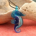 thumbnail image 2 of Besheek Murano Inspired Blown Glass Lampwork Art Blue Seahorse Pendant, 2 of 5