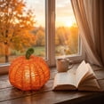 thumbnail image 6 of Mskk 7" Handwoven Wicker Pumpkin Halloween Decoration, Rattan Knitted Glowing Pumpkin LED Light Hollow Pumpkin for Fall Table Decor, Halloween Indoor Farmhouse Mantel Dining Table Decor, 6 of 7