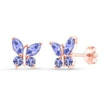Gem Stone King 18K Rose Gold Plated Silver Marquise Blue Tanzanite Butterfly Earrings for Women (1.60 Cttw, Gemstone December Birthstone, Center Stone: 6X3MM, Small Stones: 3MM)