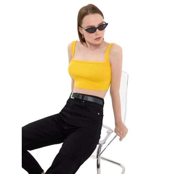 Square-Neck Sleeveless Crop Top