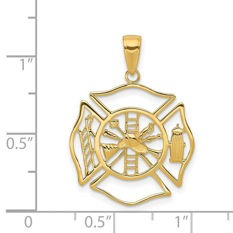 Men's 14k Yellow Gold Fireman Shield Pendant Fine Jewelry For Men