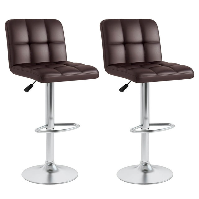 Costway Modern Swivel Bar Stools Set of 2 with Heavy-duty Metal Base & Footrest Back Brown