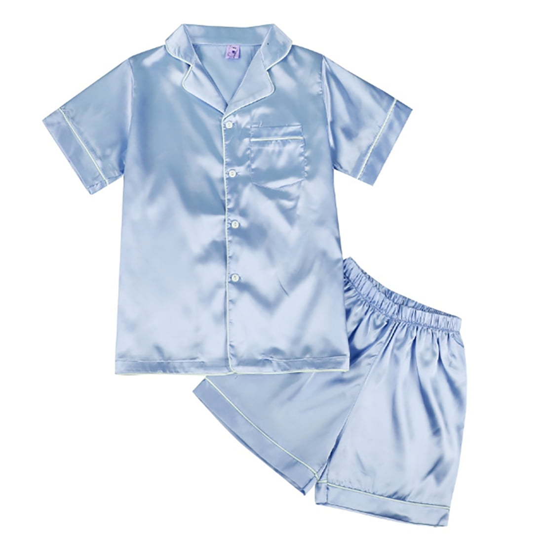 Satin Pajama Set for Kid Baby Boy Girl Button-up Silk Top+Shorts Two ...