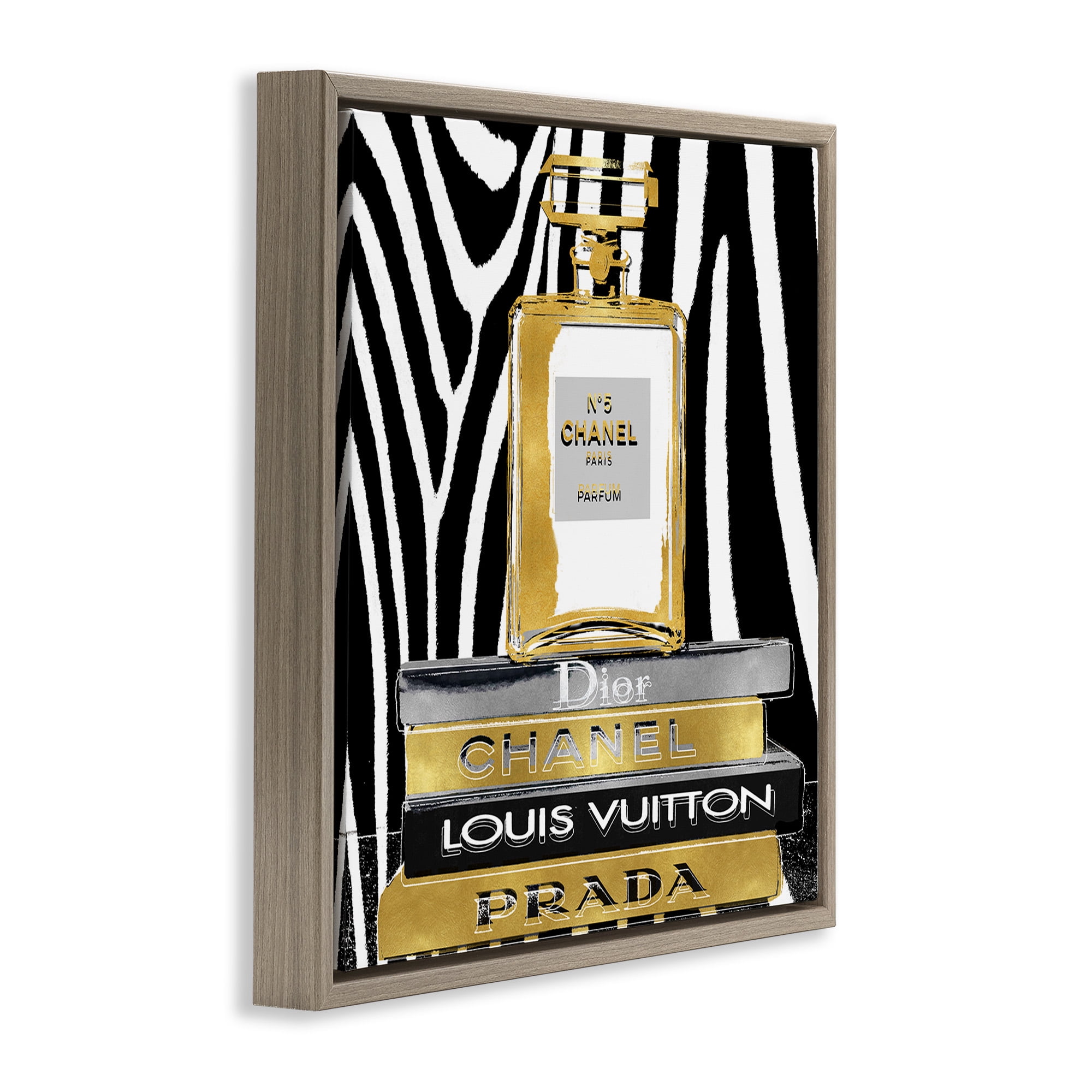 Stupell Industries Zebra Patterned Fashion Bookstack Beauty & Fashion Painting Brown Floater Framed Canvas Art Print Wall Art, 25 x 25