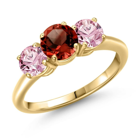 Gem Stone King 18K Yellow Gold Plated Silver Red Garnet and Pink Lab Grown Diamond Engagement Ring for Women | 2.00 Cttw | Round 6MM | Gemstone January Birthstone | Size 7