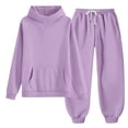 thumbnail image 4 of ITSAME Girls 2-Piece Outfits Long Sleeve Hooded Sweatshirt and Sweatpants Set Fall Winter Casual Active Clothing Purple Size 12, 4 of 9