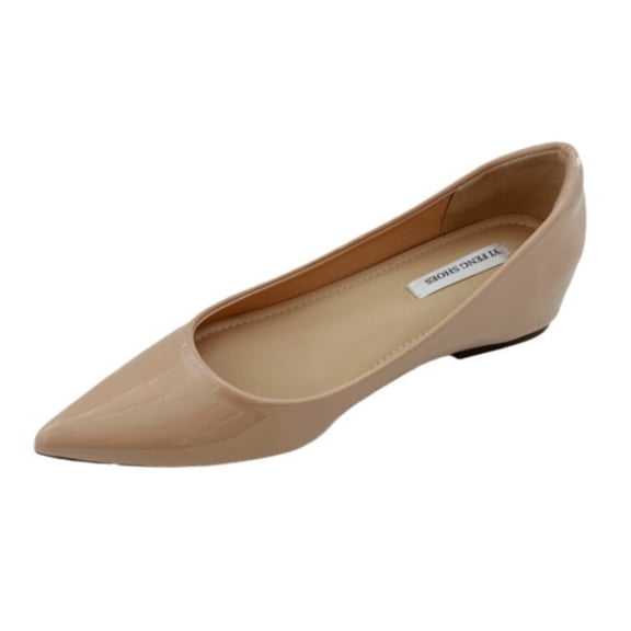 Women’s Nude Pointed Toe Flats, Hidden Wedge Slip-On Dress Shoes, Comfortable Work Ballet Flats