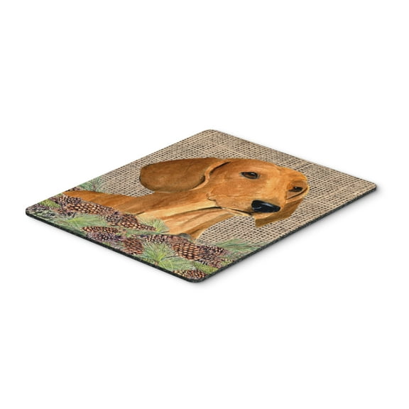 "Dachshund on Faux Burlap with Pine Cones Mouse Pad Hot Pad or Trivet"