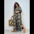 thumbnail image 2 of Vestido Bohemio con Estampado Floral para Mujer, Escote en V Profundo, Abertura Lateral, Corta, Corte A, Holgado Negro L, 2 of 3