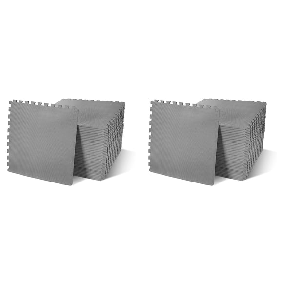 BalanceFrom 2-Pack 36 Ct. 24”x24” Interlocking Foam Puzzle Exercise Mat, 1/2” Thick, Gray
