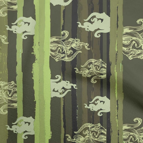 oneOone Silk Tabby Olive Green Fabric Sea Diy Clothing Quilting Fabric Print Fabric By Yard 42 Inch Wide