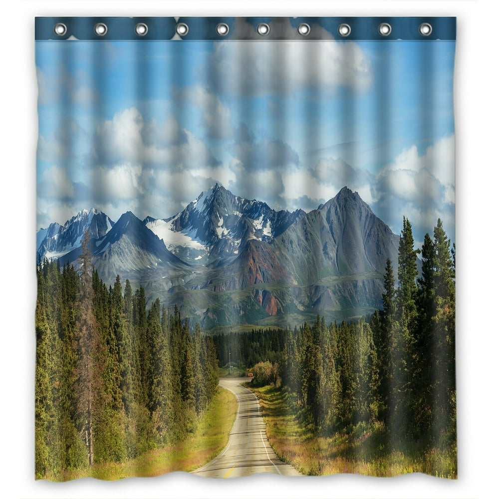 PHFZK Snowy Landscape Shower Curtain, Adventure Mountains in Alaska and