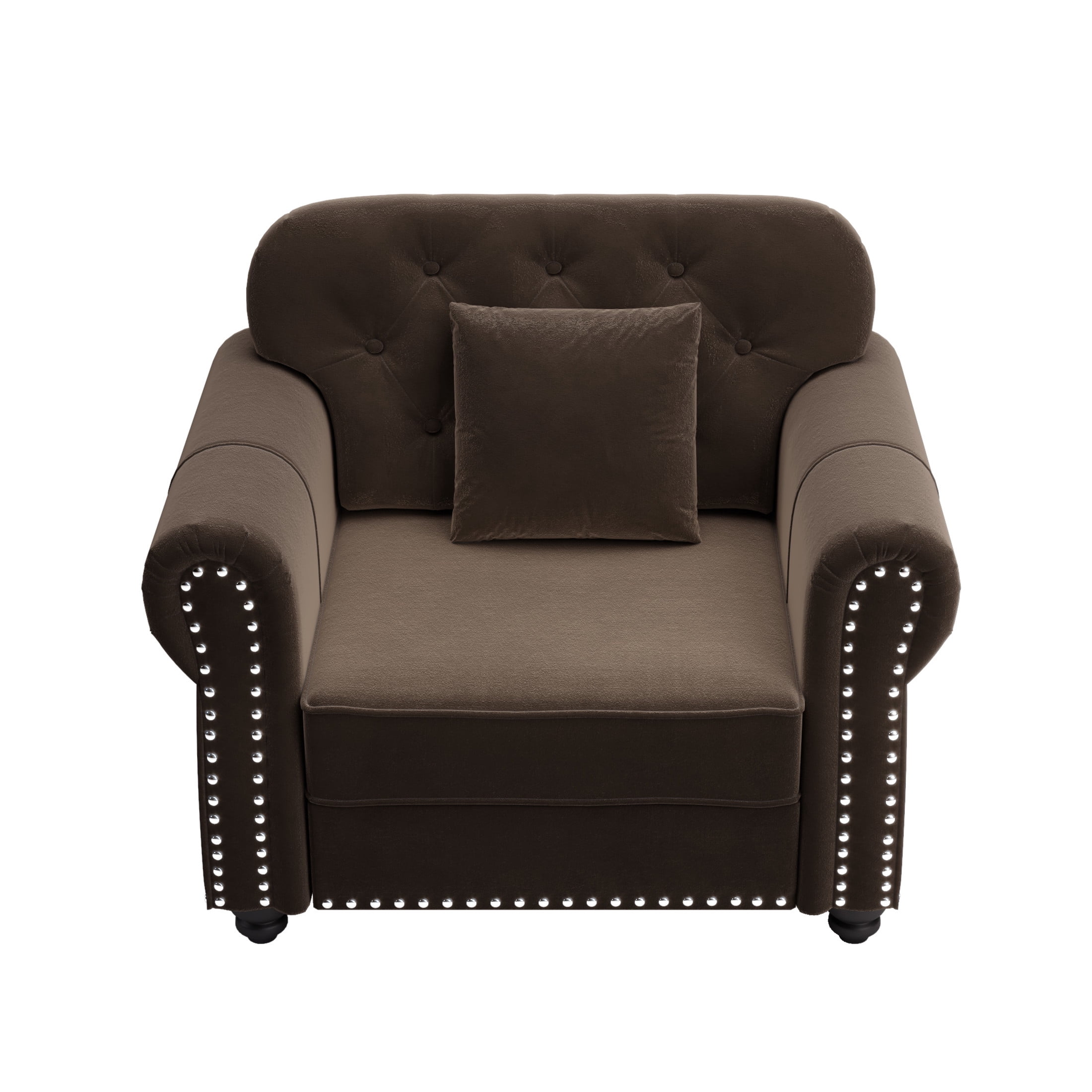 Noble House Kieran 1-Seater Velvet Chesterfield Sofa, Modern Tufted Armchair with Nailhead Trim, Brown
