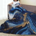 thumbnail image 6 of Cauagu Navy Blue Marble Pattern Flannel Bed Blankets,Fleece Blanket Comfortable Air Conditioning Blanket for Sofa Bed Travel Couch & Living Room -60"x50", 6 of 8