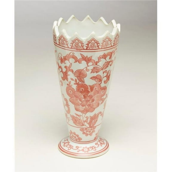 AA Importing AAI Red and White Floral Design Saw Tooth Vase