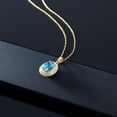 thumbnail image 5 of Gem Stone King 14K Yellow Gold Pendant 1.45 Ct Oval Checkerboard Swiss Blue Topaz White Diamond, 5 of 5