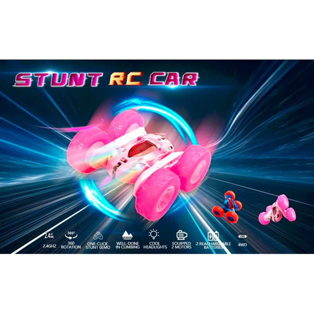 Roofworld 2.4G RC Stunt Cars Double Sided Flip Remote Control 360 Rotation off Road Rc Drift Pink
